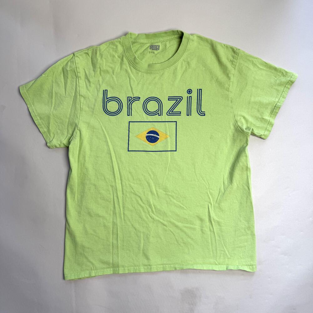 Brazil Flag Shirt Mens Large Green Graphic Tee Brisco Brands Tagless Top